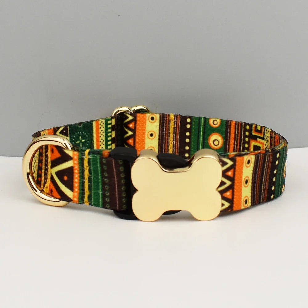 Custom Engraved Ethnic Style Dog Collar with Nameplate for Small Medium Large Dogs Pet Supplies with Matching Leash