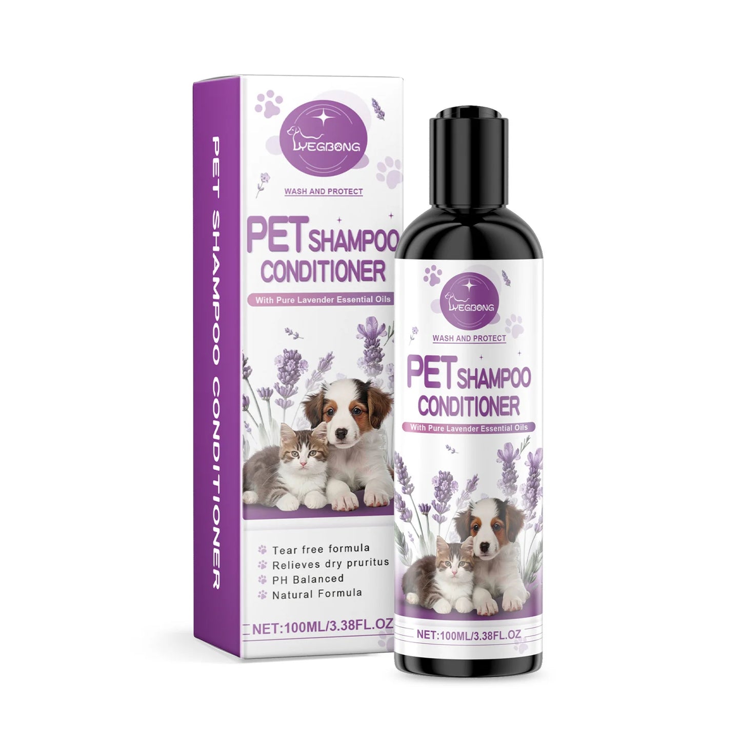 Yegbong Pet Lavender Hair Shampoo Gentle Cleaning Pet Remove Dirts Volumizing Enhance Smoothness Relief Dryness Pet Hair Shampoo