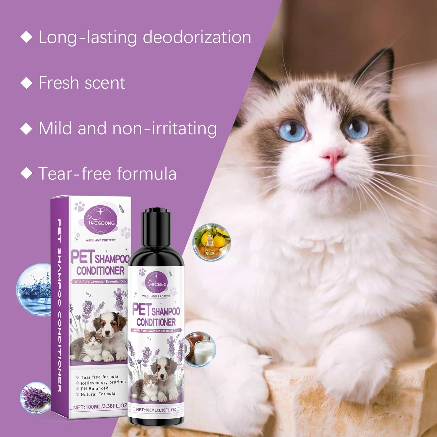 Yegbong Pet Lavender Hair Shampoo Gentle Cleaning Pet Remove Dirts Volumizing Enhance Smoothness Relief Dryness Pet Hair Shampoo