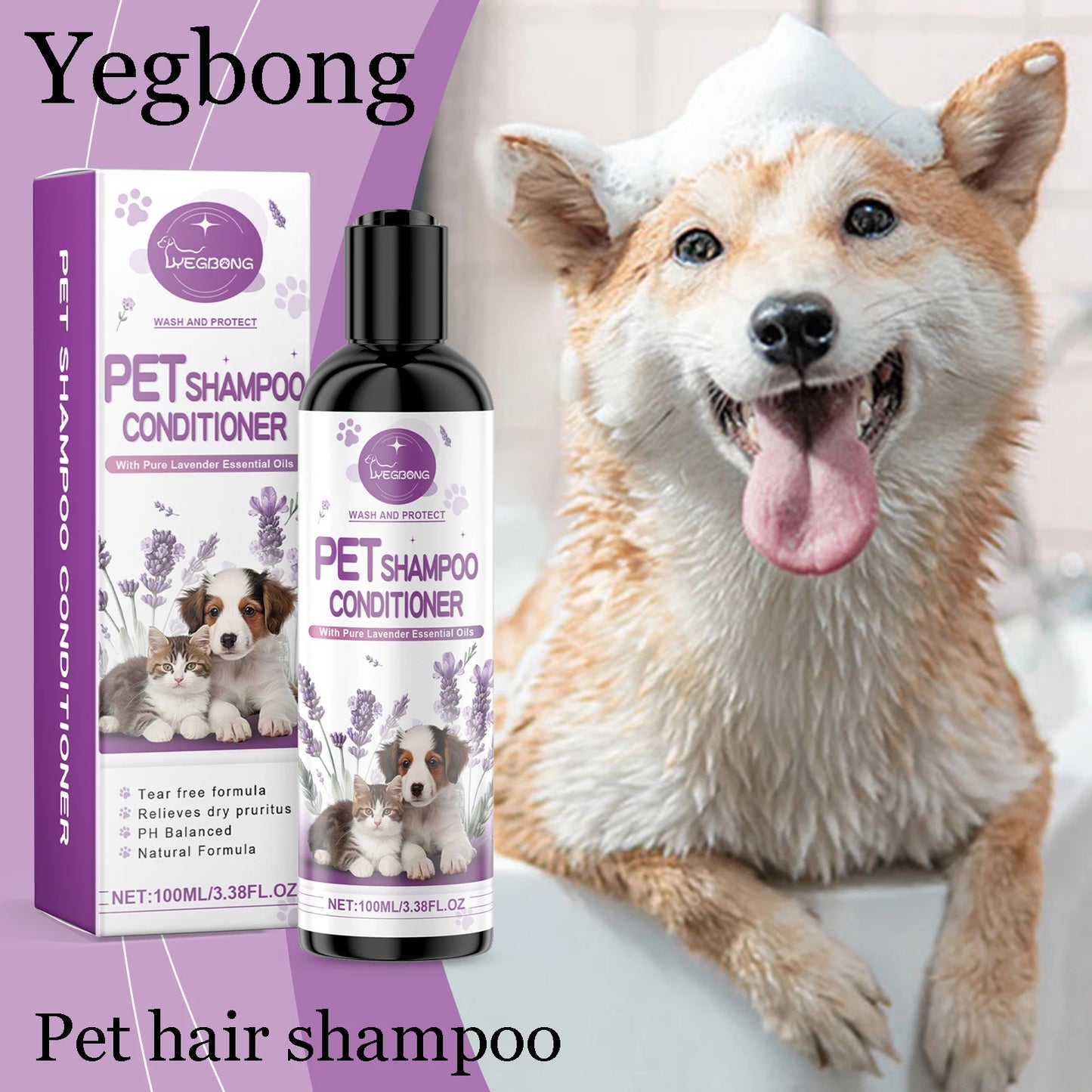 Yegbong Pet Lavender Hair Shampoo Gentle Cleaning Pet Remove Dirts Volumizing Enhance Smoothness Relief Dryness Pet Hair Shampoo