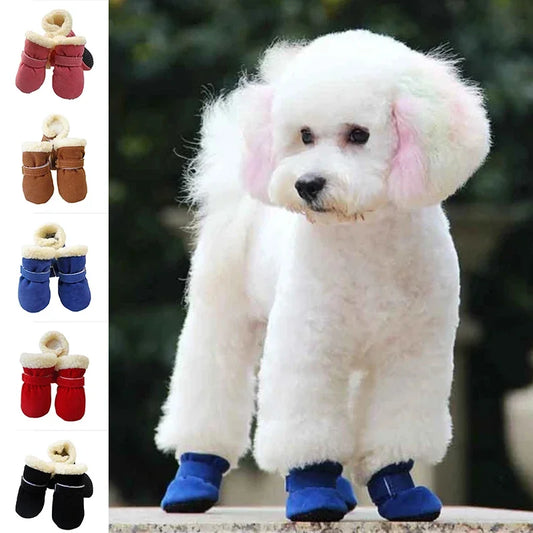 4Pcs New Winter Shoes Non-slip Snow Waterproof Warm Dogs Puppy Cat Chihuahua Pet Paw Care Pug Boots for Small Breeds Pet Dog