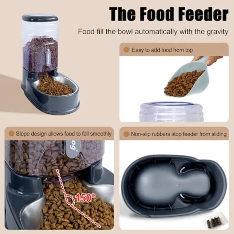 Stainless Steel Automatic Pet Feeder for SmallandMedium Pets Automatic Food Feeder and Waterer Stainless Steel Bowls Set 3.8 L