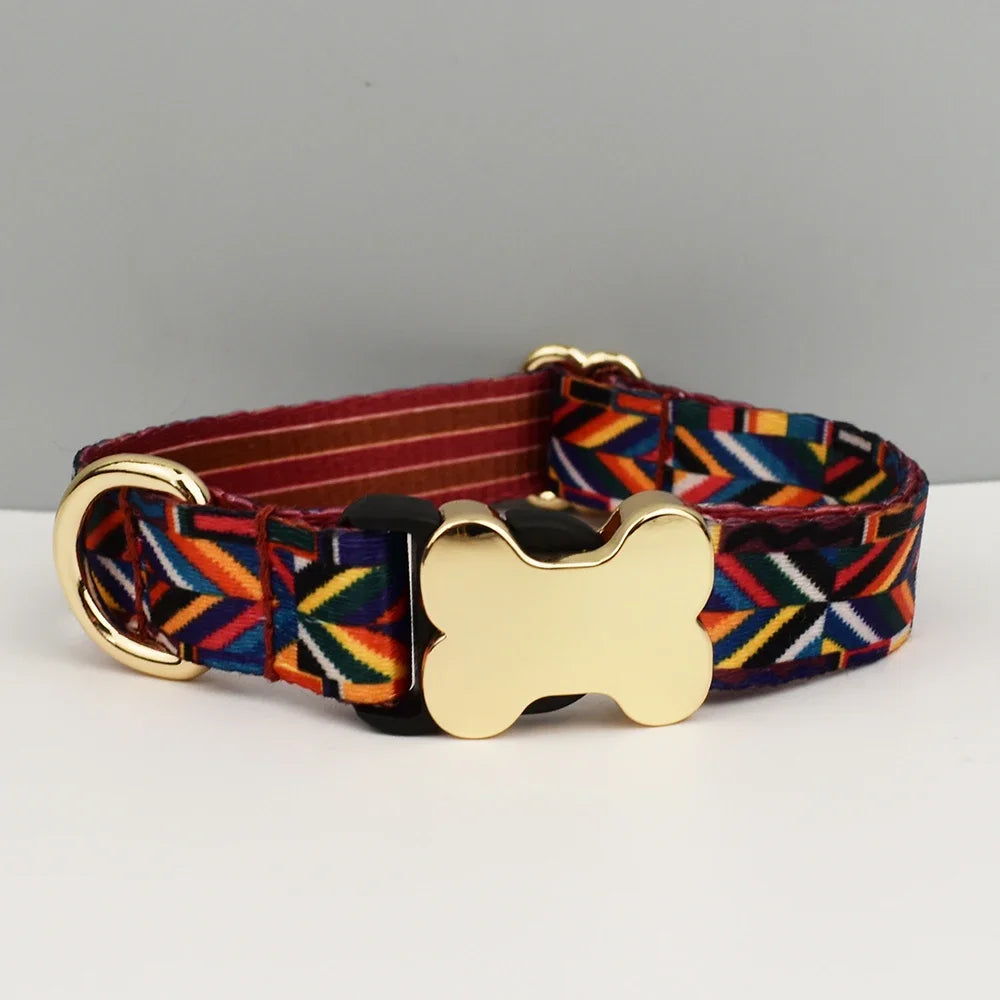 Custom Engraved Ethnic Style Dog Collar with Nameplate for Small Medium Large Dogs Pet Supplies with Matching Leash