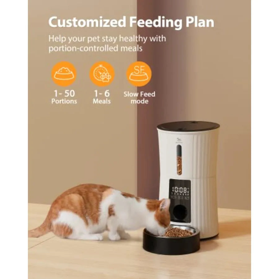 Timed Automatic Cat Feeders - 4L Programable Dry Food Dispenser for Cats and Small Medium Dogs 6 Meals with Desiccant Bag Dual