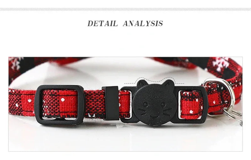 Christmas Bowknot Cat Small Dog Collar with Bell Plaid Snowflake Adjustable Breakaway Pet Puppy Kitten Buckle Necklace