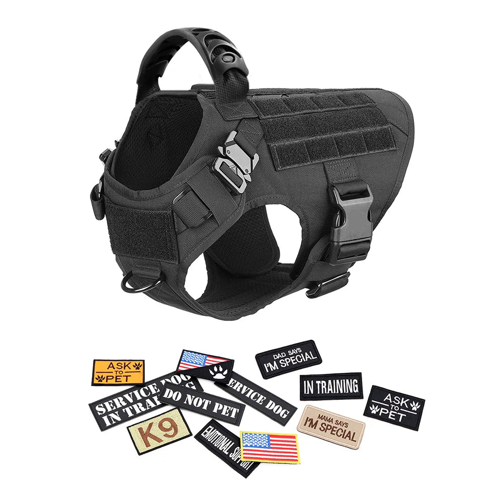 Military Large Dog Harness Collar Leash Bags Patches Set Pet Malinois Training Vests Tactical Dogs Harnesses Accessories