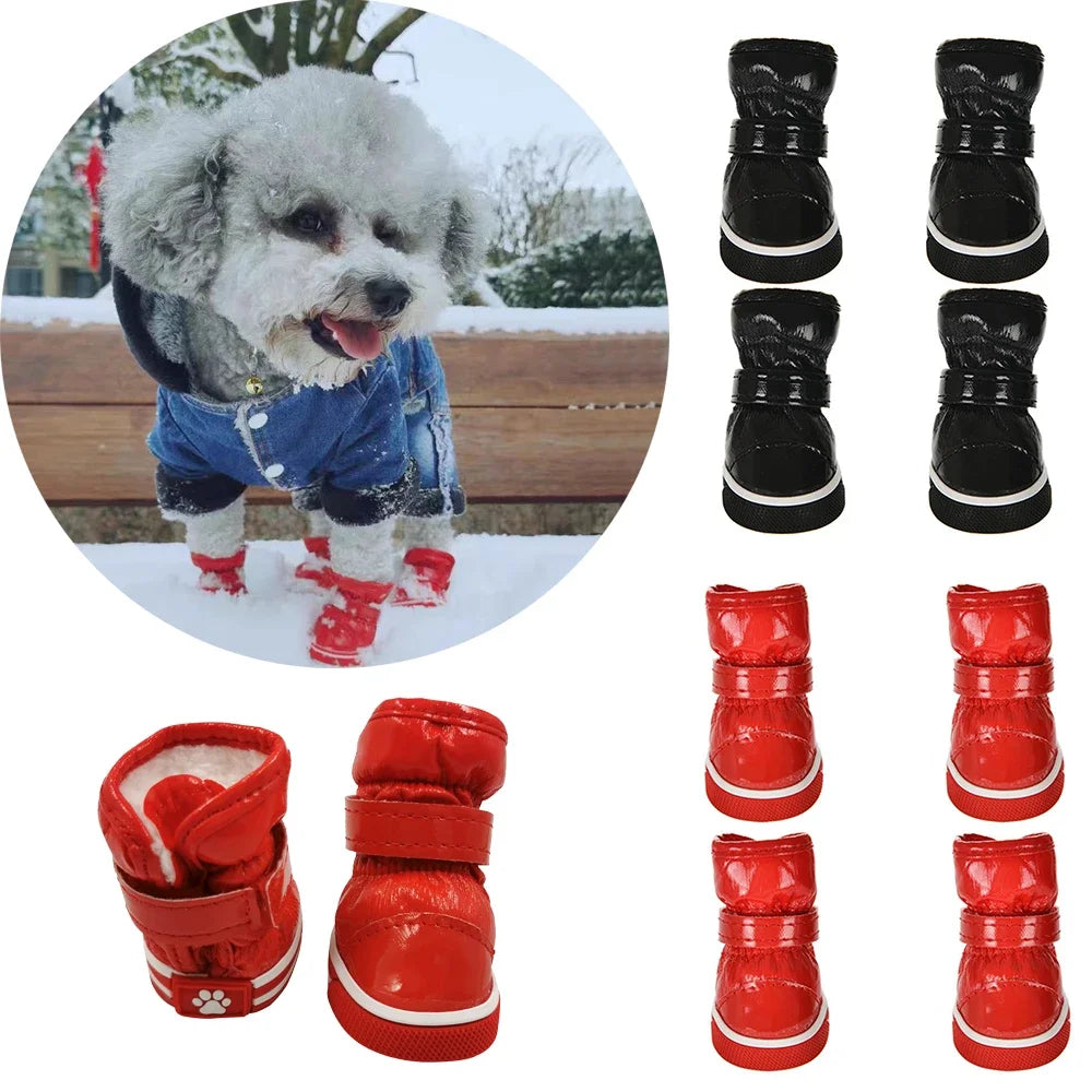 4Pcs/set Pet Dogs Winter Rain Shoes Waterproof Dog Snow Boots Puppy Dog Slip Shoes Chihuahua Yorkie Shoes Footwear Accessories
