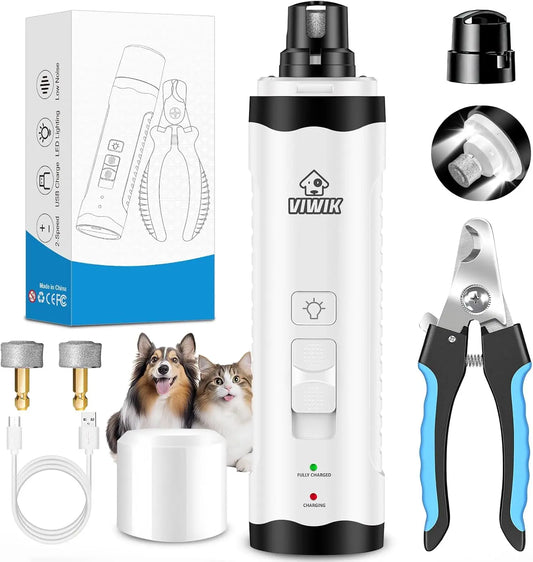 Electric Pet Nail Trimmer with Light, Quiet 2-Speed Grinder for Dogs & Cats, Grooming Supplies for All Sizes