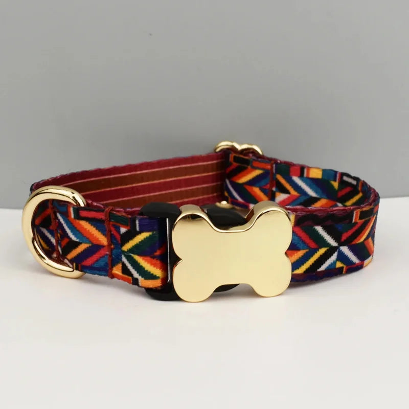 Custom Engraved Ethnic Style Dog Collar with Nameplate for Small Medium Large Dogs Pet Supplies with Matching Leash