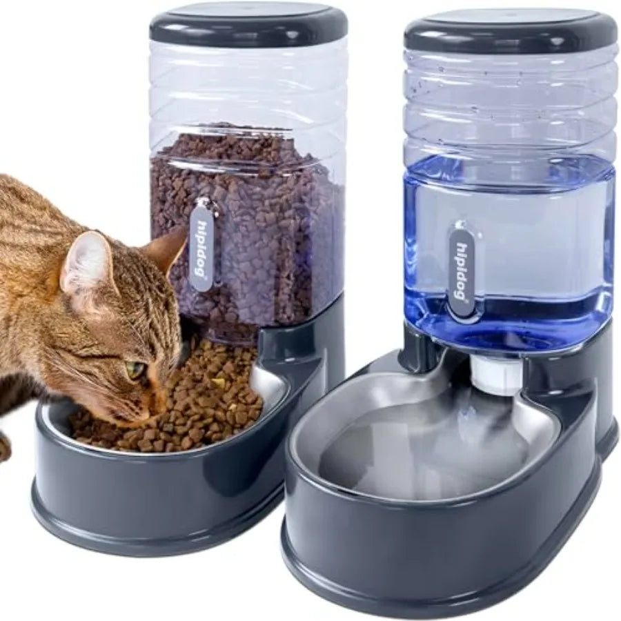 Stainless Steel Automatic Pet Feeder for SmallandMedium Pets Automatic Food Feeder and Waterer Stainless Steel Bowls Set 3.8 L