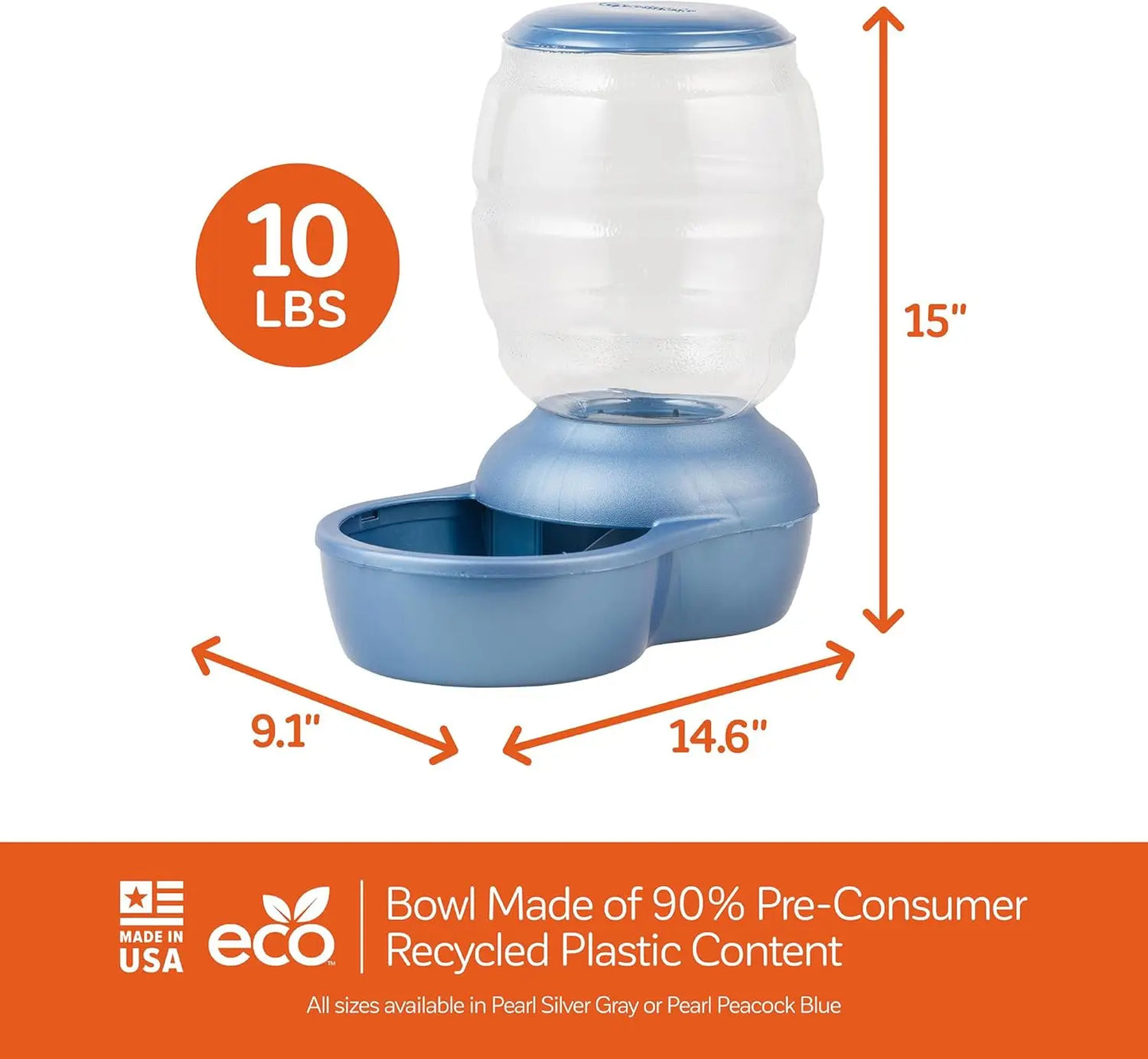 Automatic Pet Feeder for Cats and Dogs, 10 LB Capacity, Gravity Dispenser, Pearl Blue