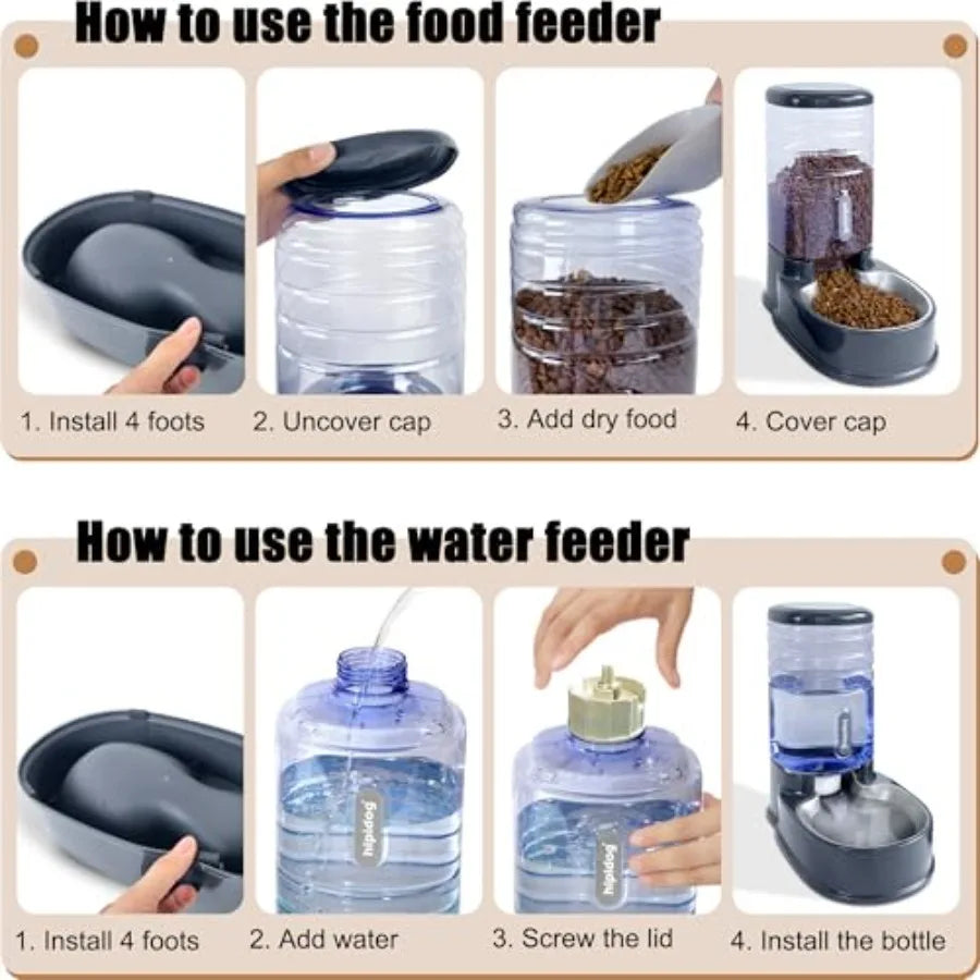 Stainless Steel Automatic Pet Feeder for SmallandMedium Pets Automatic Food Feeder and Waterer Stainless Steel Bowls Set 3.8 L