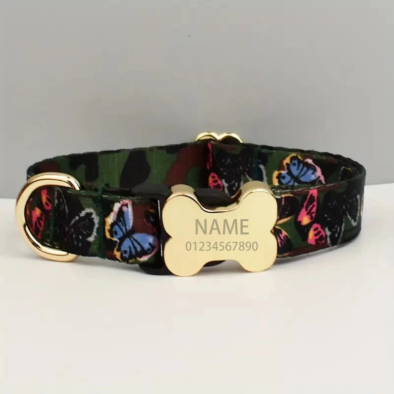 Custom Engraved Ethnic Style Dog Collar with Nameplate for Small Medium Large Dogs Pet Supplies with Matching Leash