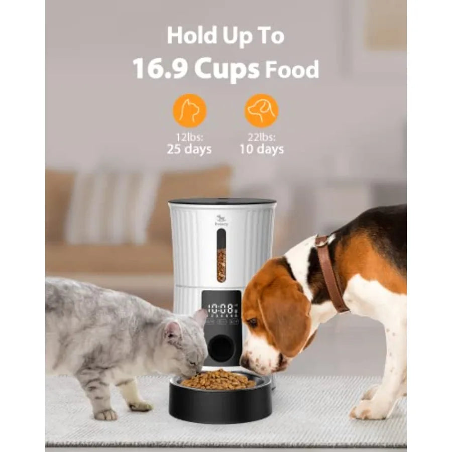 Timed Automatic Cat Feeders - 4L Programable Dry Food Dispenser for Cats and Small Medium Dogs 6 Meals with Desiccant Bag Dual