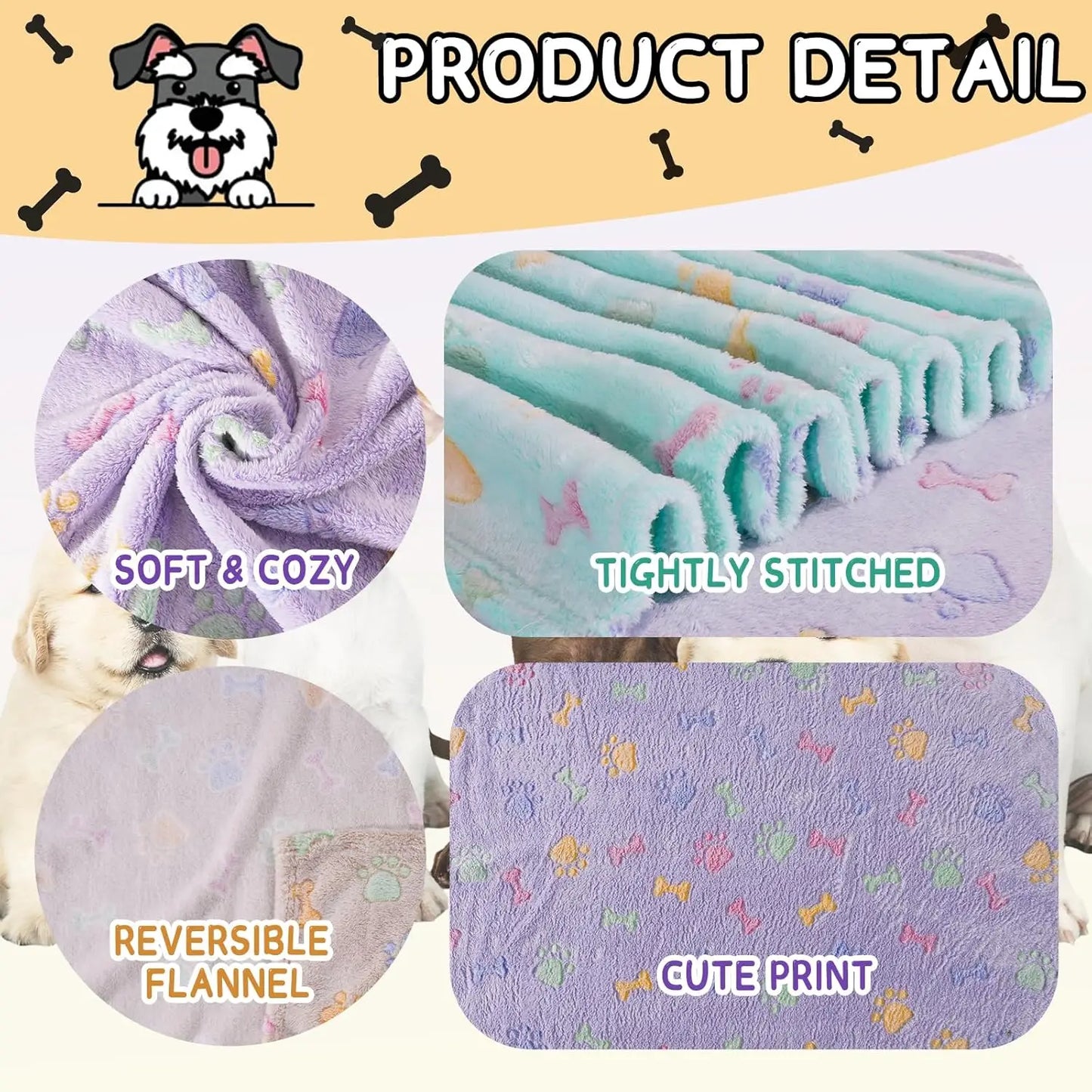 3 Pack Super Soft Fluffy Pet Blankets for Dogs and Cats, Paw Print Design, 23x16inch, Purple/Green/Brown