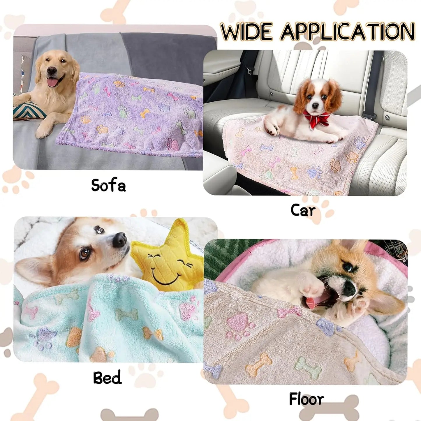 3 Pack Super Soft Fluffy Pet Blankets for Dogs and Cats, Paw Print Design, 23x16inch, Purple/Green/Brown