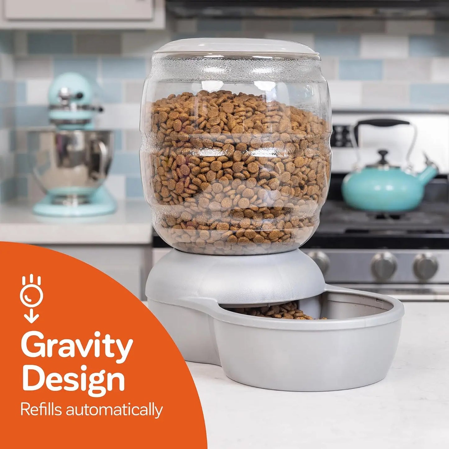 Automatic Pet Feeder for Cats and Dogs, 10 LB Capacity, Gravity Dispenser, Pearl Blue